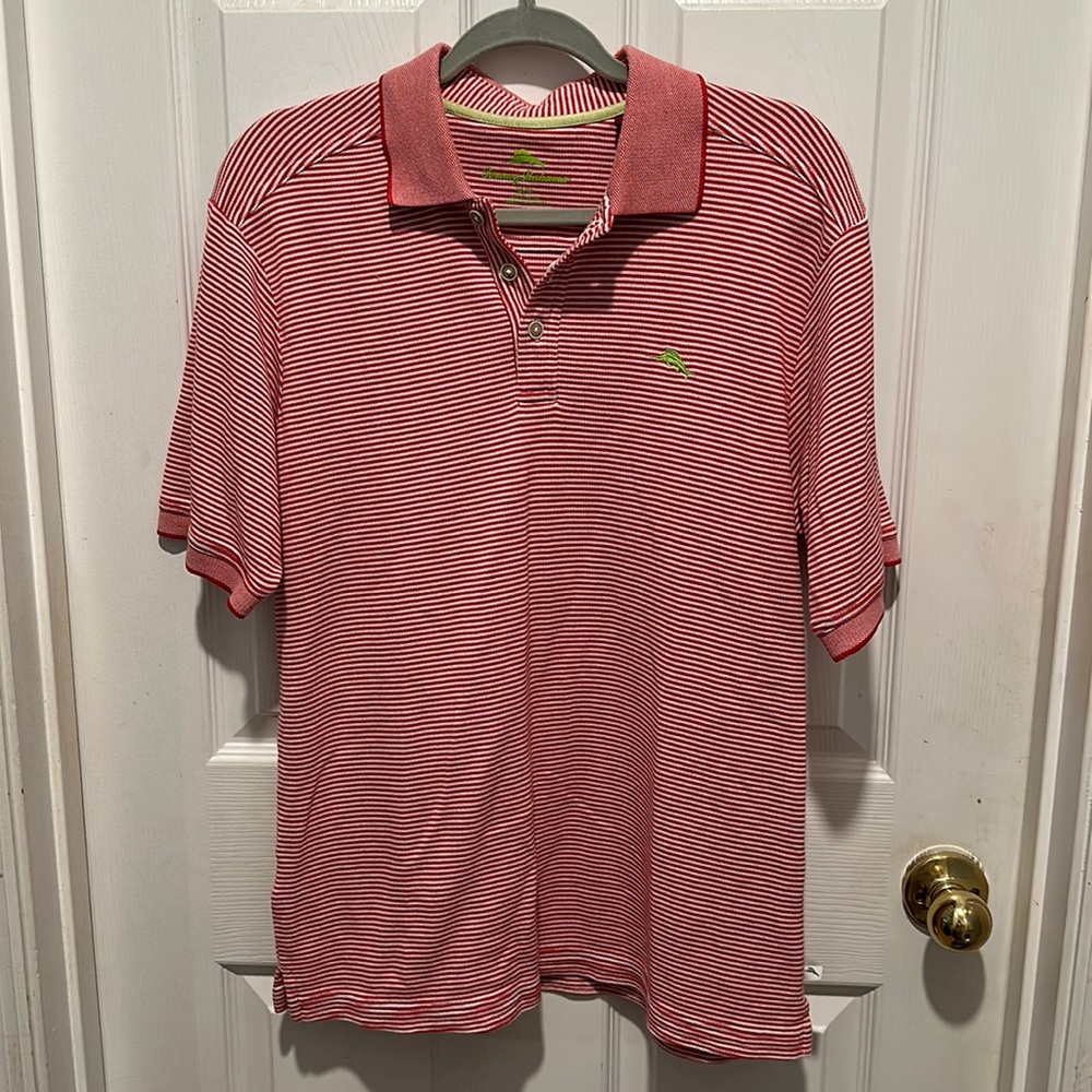 Tommy Bahama red & white striped polo shirt medium new patriotic